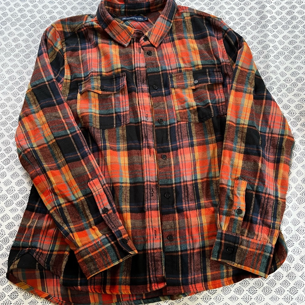 United By Blue Orange Black Plaid Button-Down Shirt